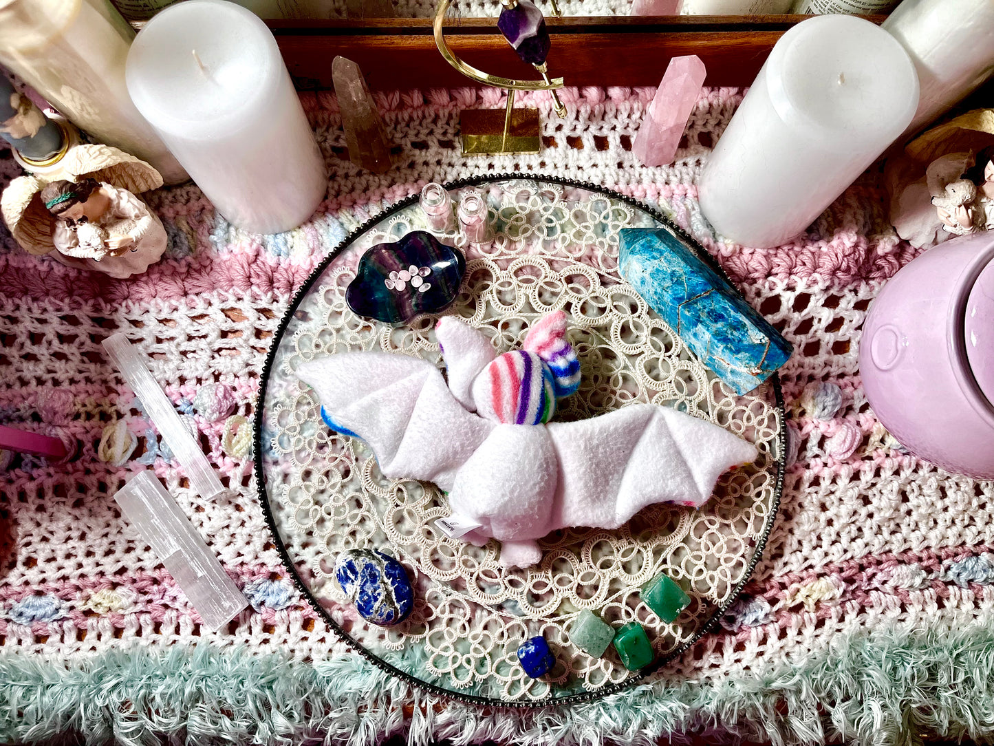 Bat Plushie - White Rainbow