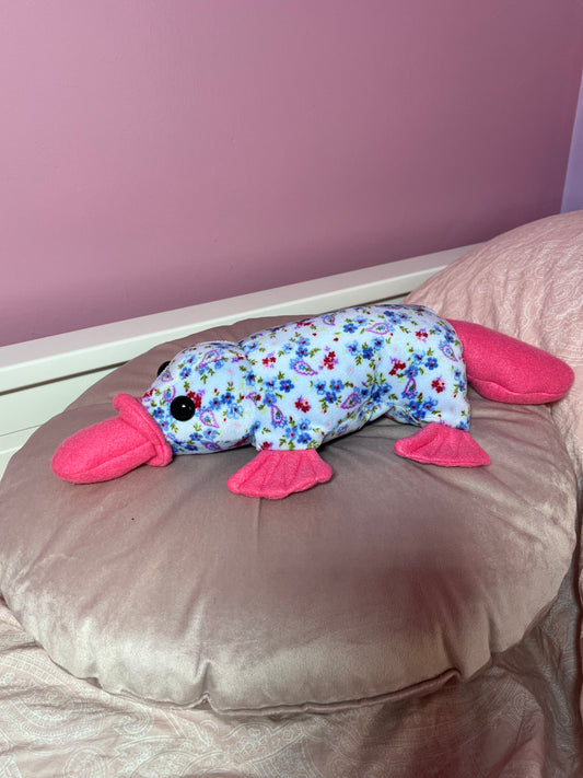 Baby Platypus Plushie - Blue Floral/Pink