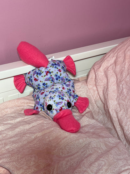 Baby Platypus Plushie - Blue Floral/Pink