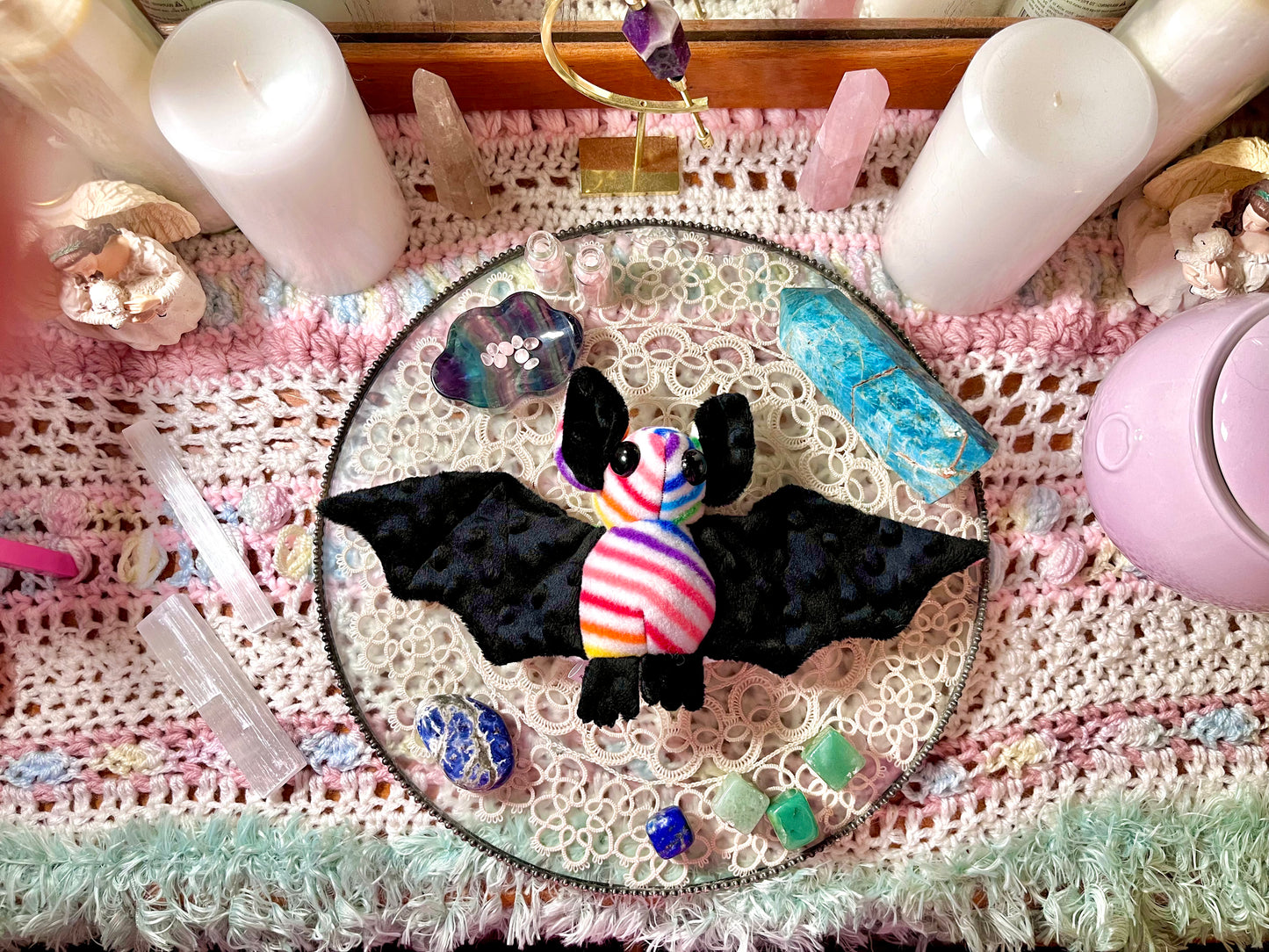 Bat Plushie -Black and Rainbow