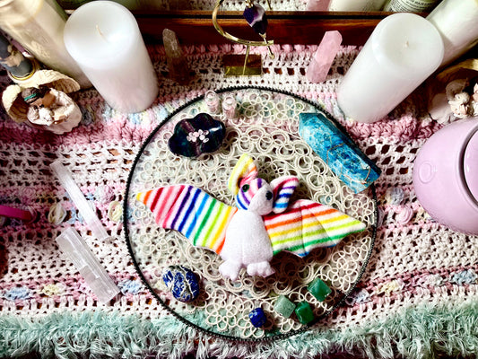 Bat Plushie - White Rainbow