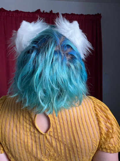 Faux Fur Cat Ears - White/Pink
